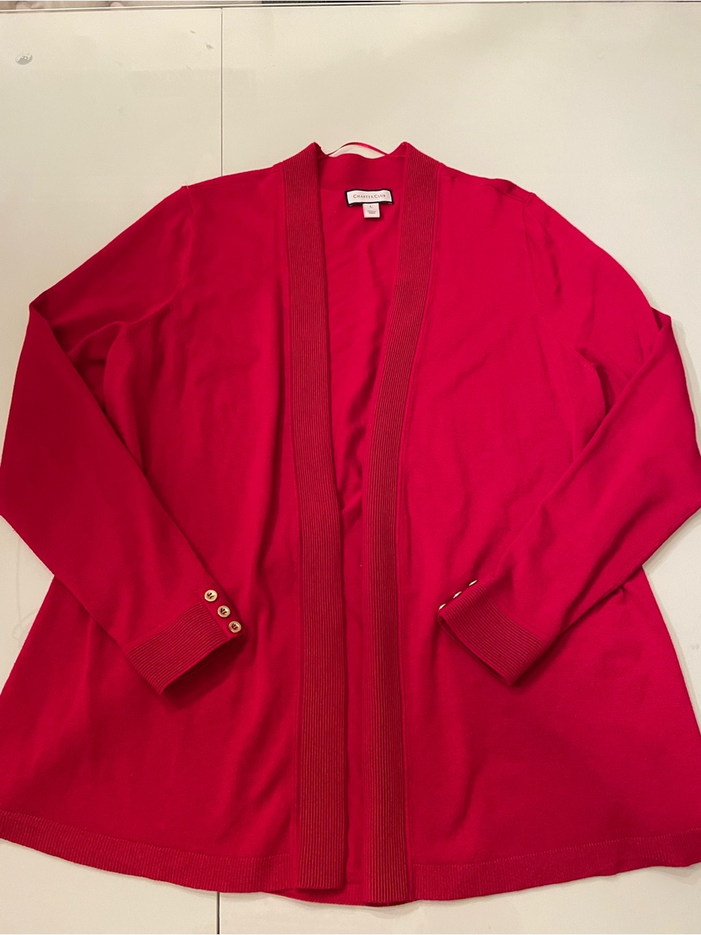 Charter Club Red Open-Front Cardigan with Gold Accent Buttons